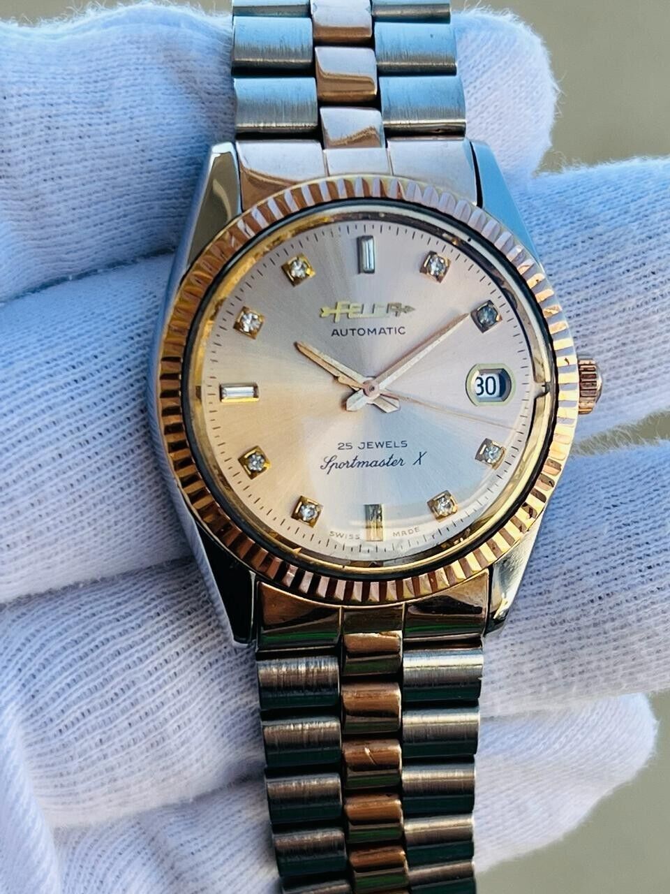 Vintage Felca Sportmaster X Salmon Diamond Dial Automatic Mens Watch 36mm