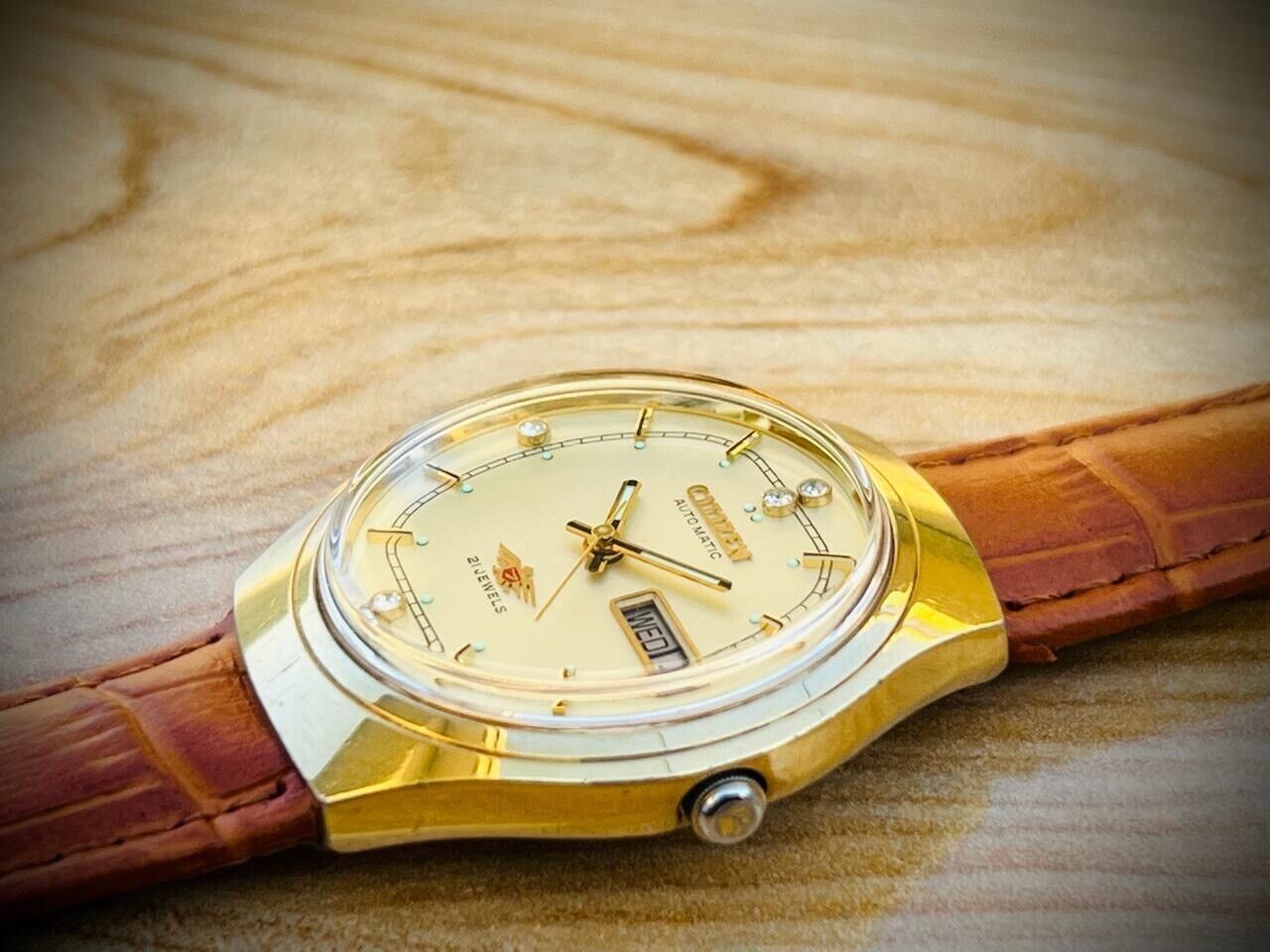 Vintage Citizen Stunning Diamond Dial Automatic Mens Watch 37mm Perfect