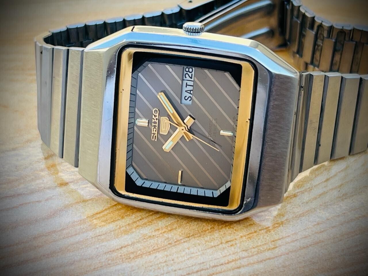 Vintage Seiko 5 Automatic Extremely Rare Brown Dial 6349-5210 Mens Watch 35mm