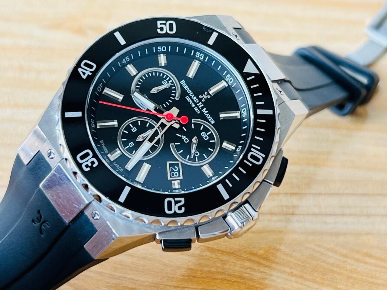 Bernhard H. Mayer Chronograph Ceramic Bezel Quartz Gents Watch, Perfect, 44mm