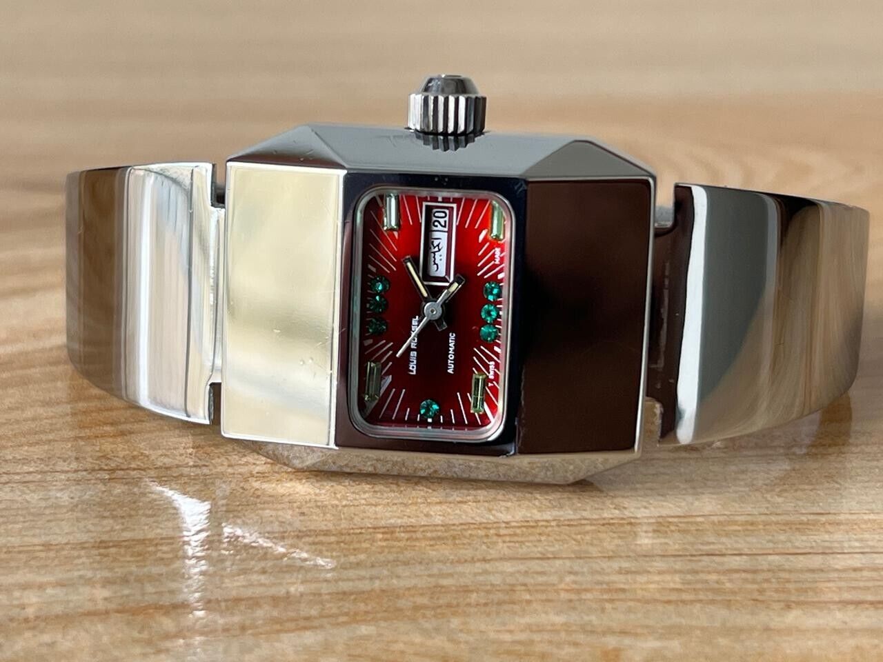 Vintage Louis Rossel Red Rare Dial 27mm Automatic Ladies Watch NOS