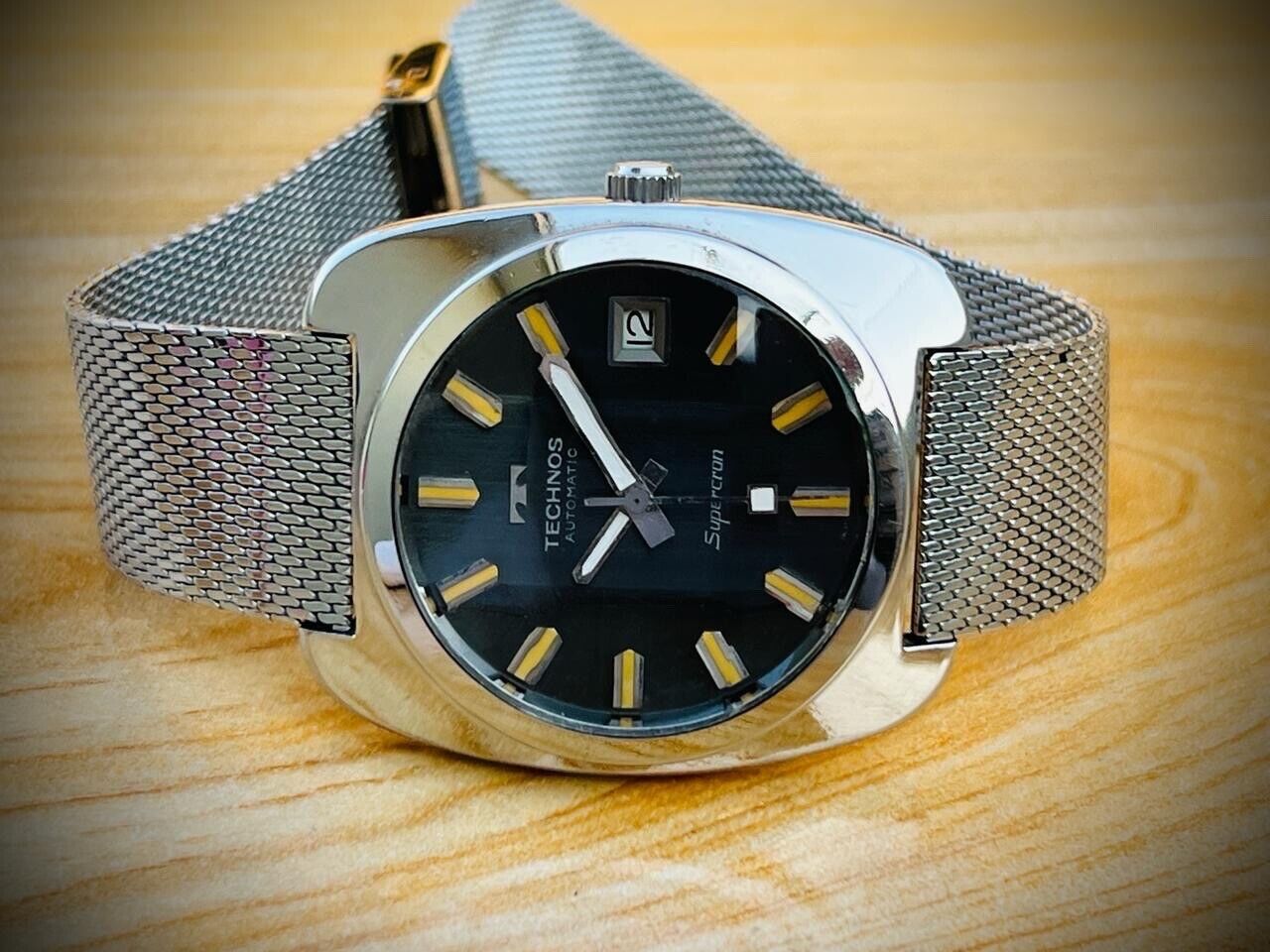 Vintage Technos Supercran 37mm Automatic Mens Watch, Swiss, Perfect