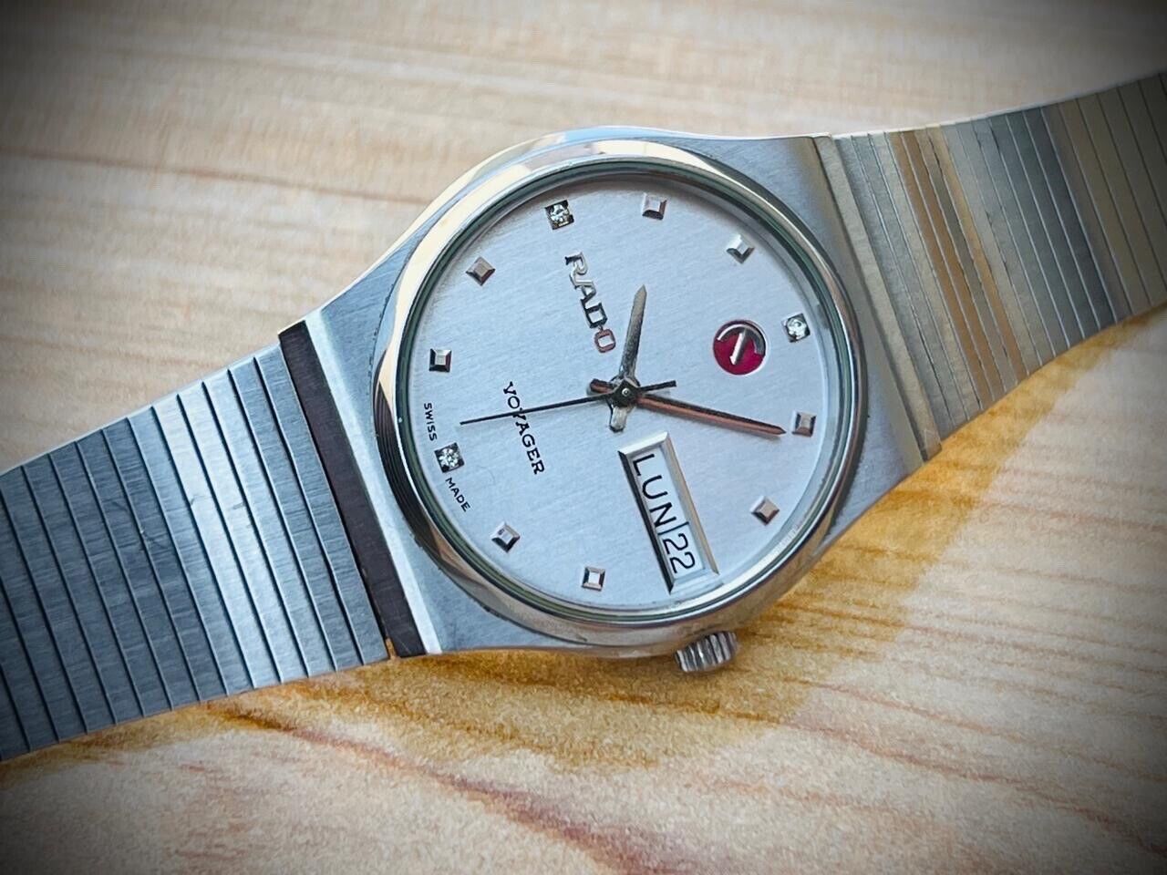 Vintage Rado Voyager Diamond Dial Automatic Gents Watch 32mm Swiss, Perfect NOS