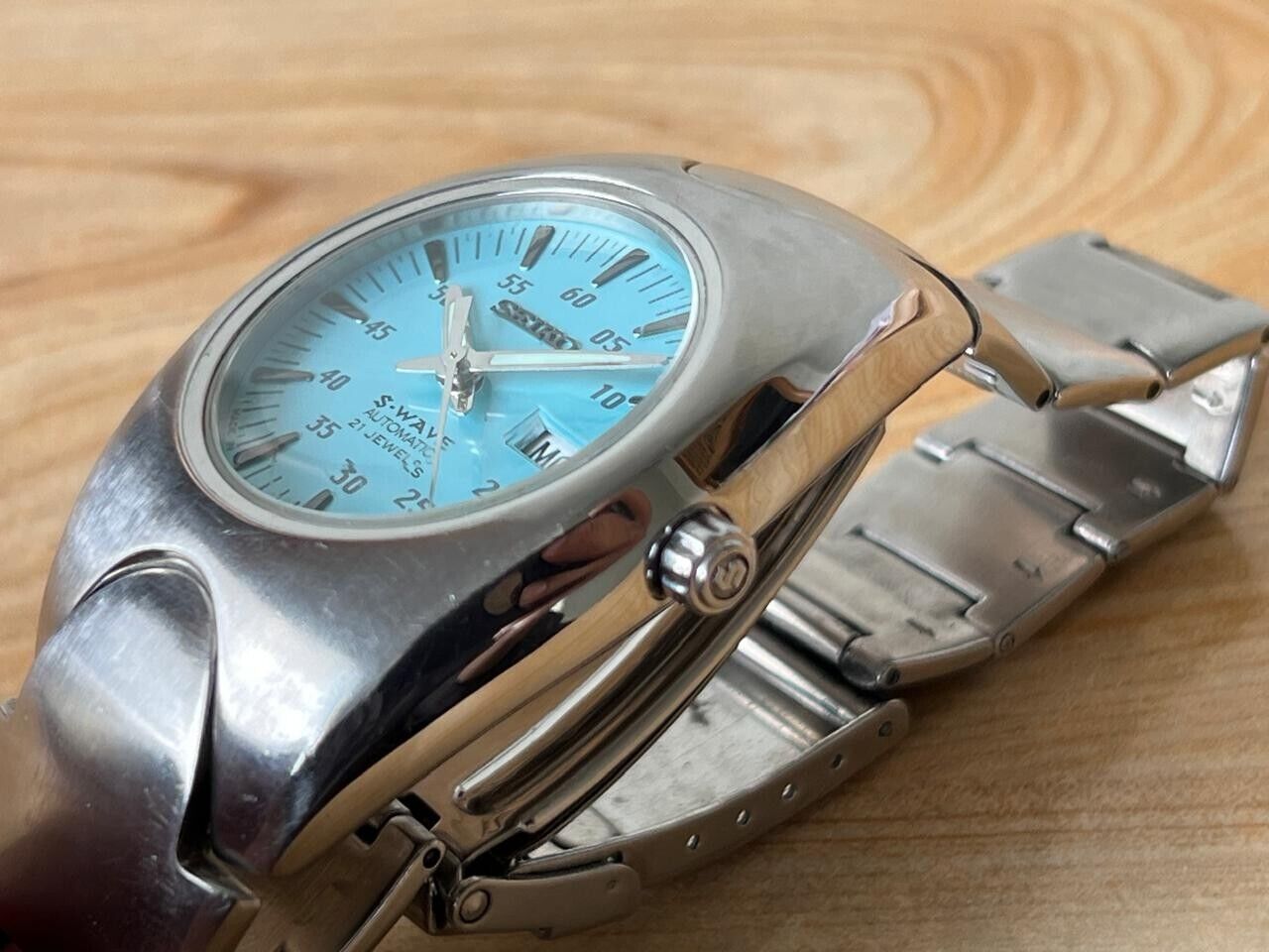 Vintage Seiko S-Wave Blue 21 Jewels 7s26-0190 Automatic Mens Watch, 37mm, Unique
