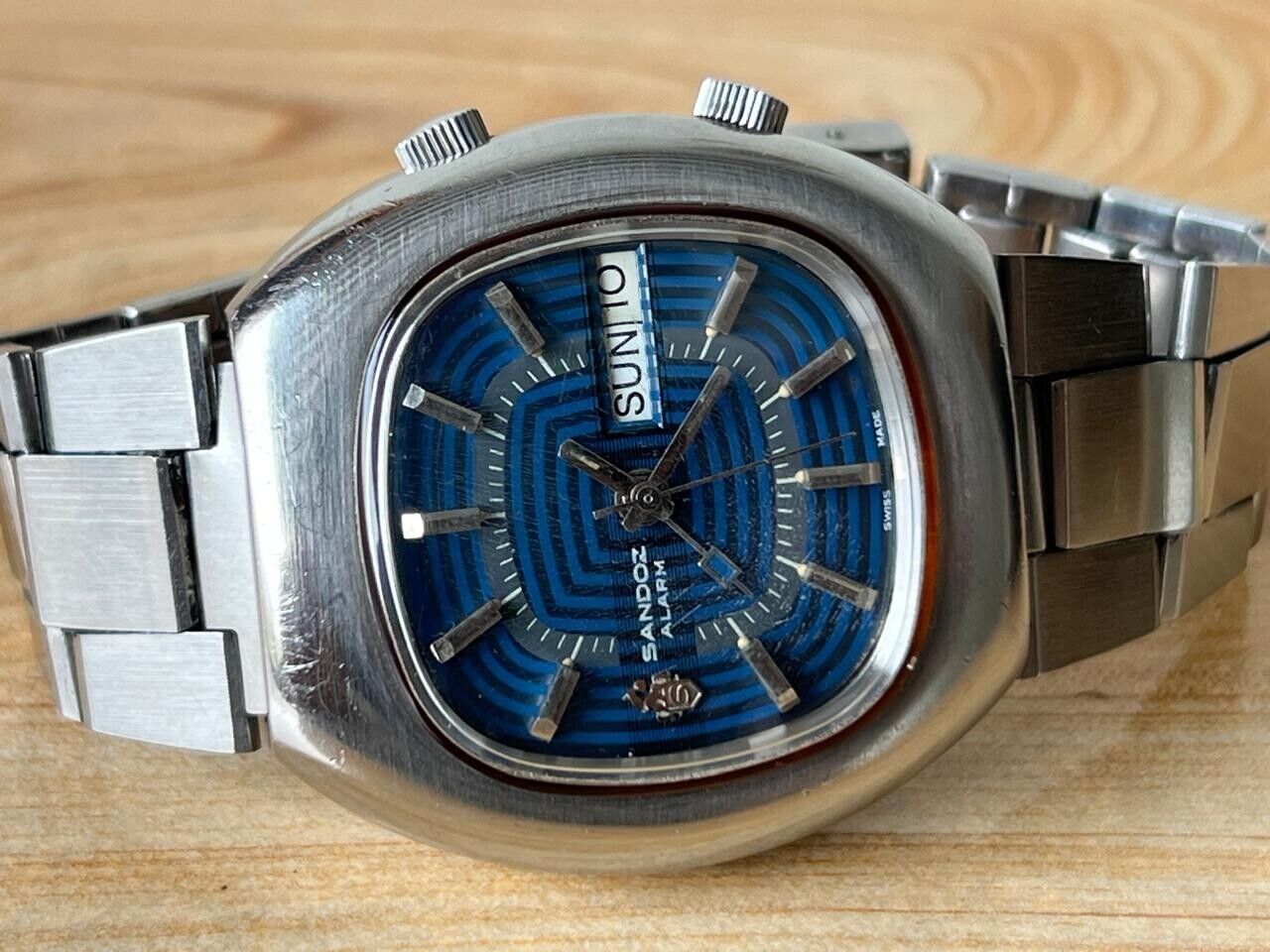 Vintage Sandoz Alarm Blue Dial Automatic 41mm Men’s Watch, Perfect