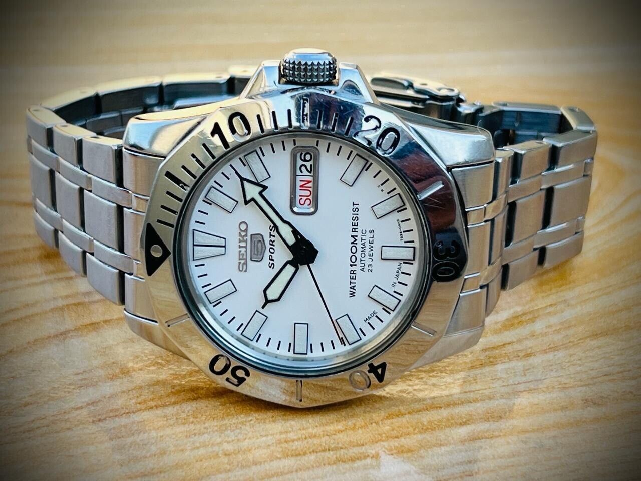 Vintage Seiko 5 Sports 100m 23 Jewels 7S36-02Y0 Gents Watch, Japan made 40mm