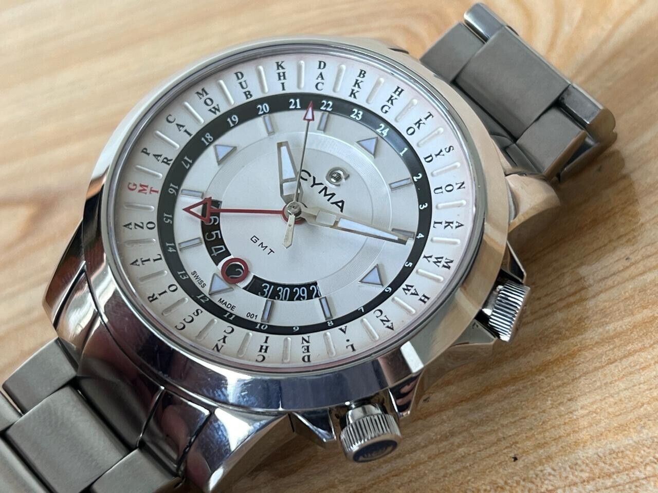 Vintage Cyma GMT Quartz 46mm Men’s Watch, Perfect