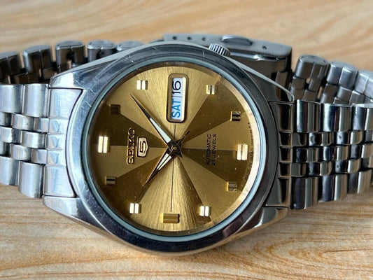 Seiko 5 Gold Dial 7s26-00x0 Automatic 21 Jewels 36mm Men’s Watch, Perfect