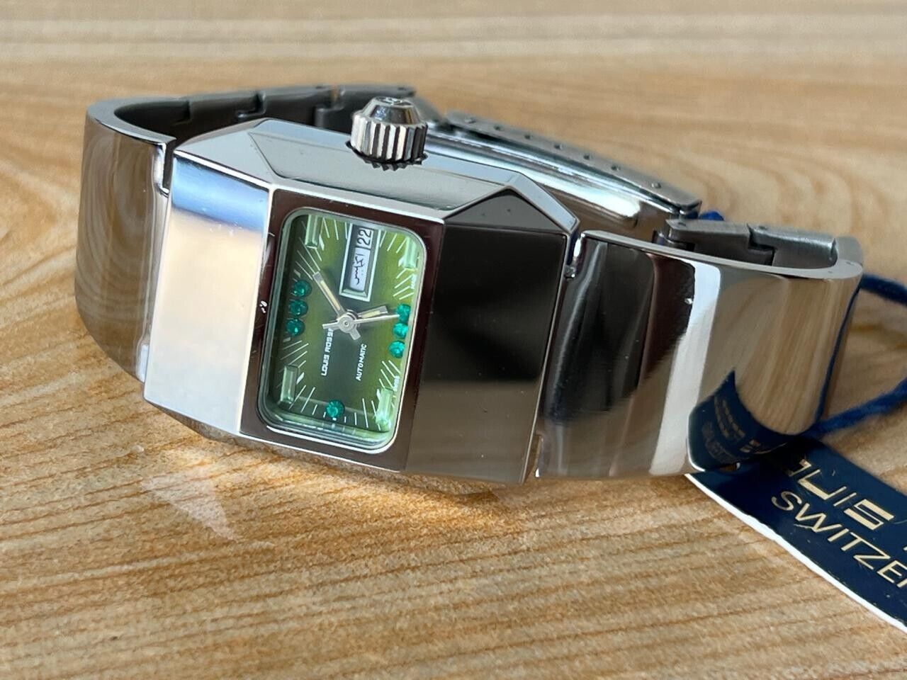 Vintage Louis Rossel Retro Emerald Dial 27mm Automatic Ladies Watch NOS + Tag
