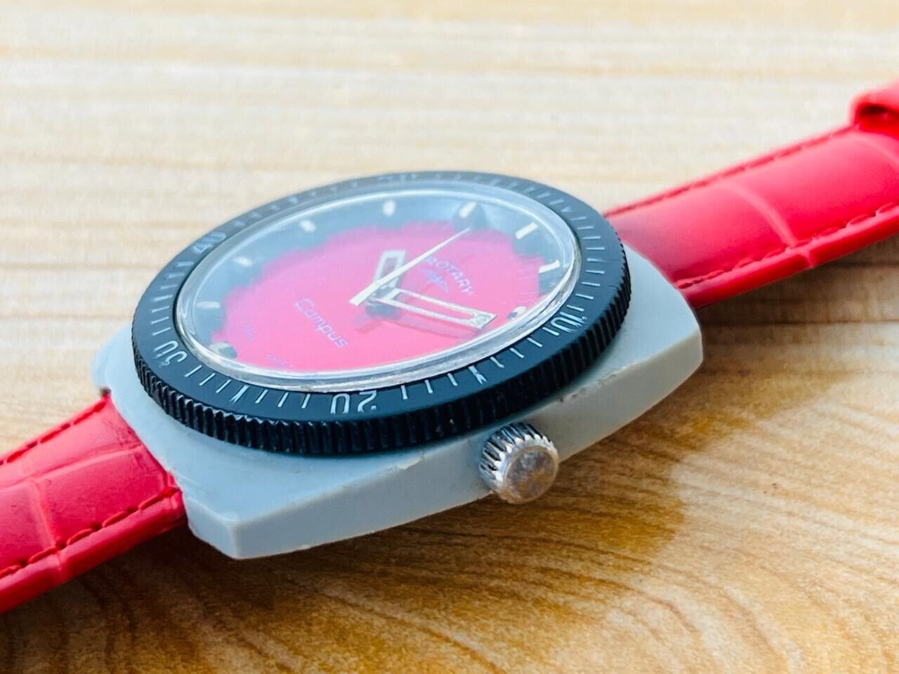 Vintage Rotary Campus Red Dial Manual Wind Mens Watch, Swiss Made