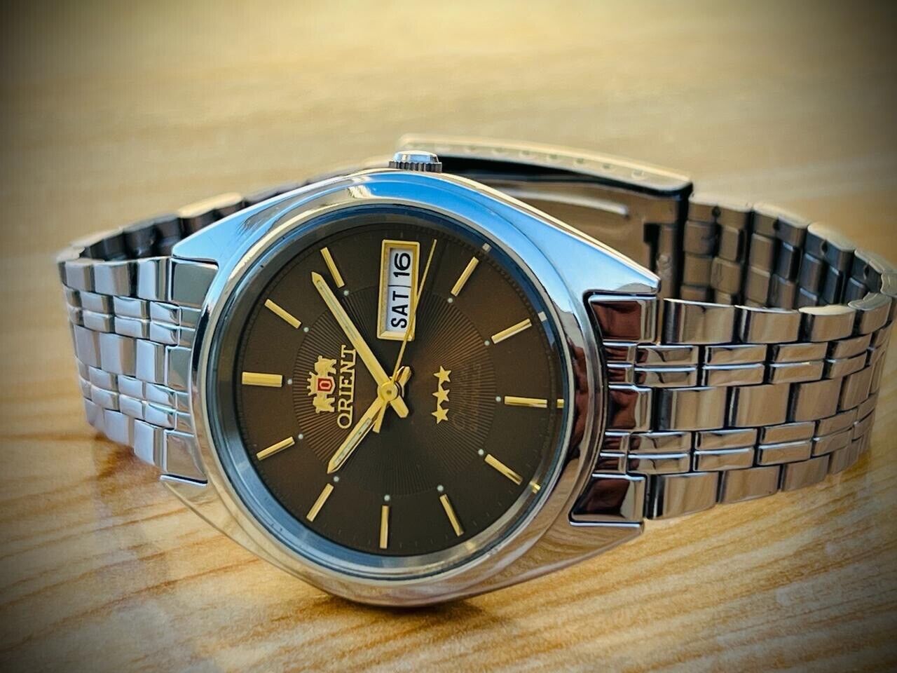 Orient 3 Star Rare Brown Dial Mens Watch 37mm, Rare Discounted Model