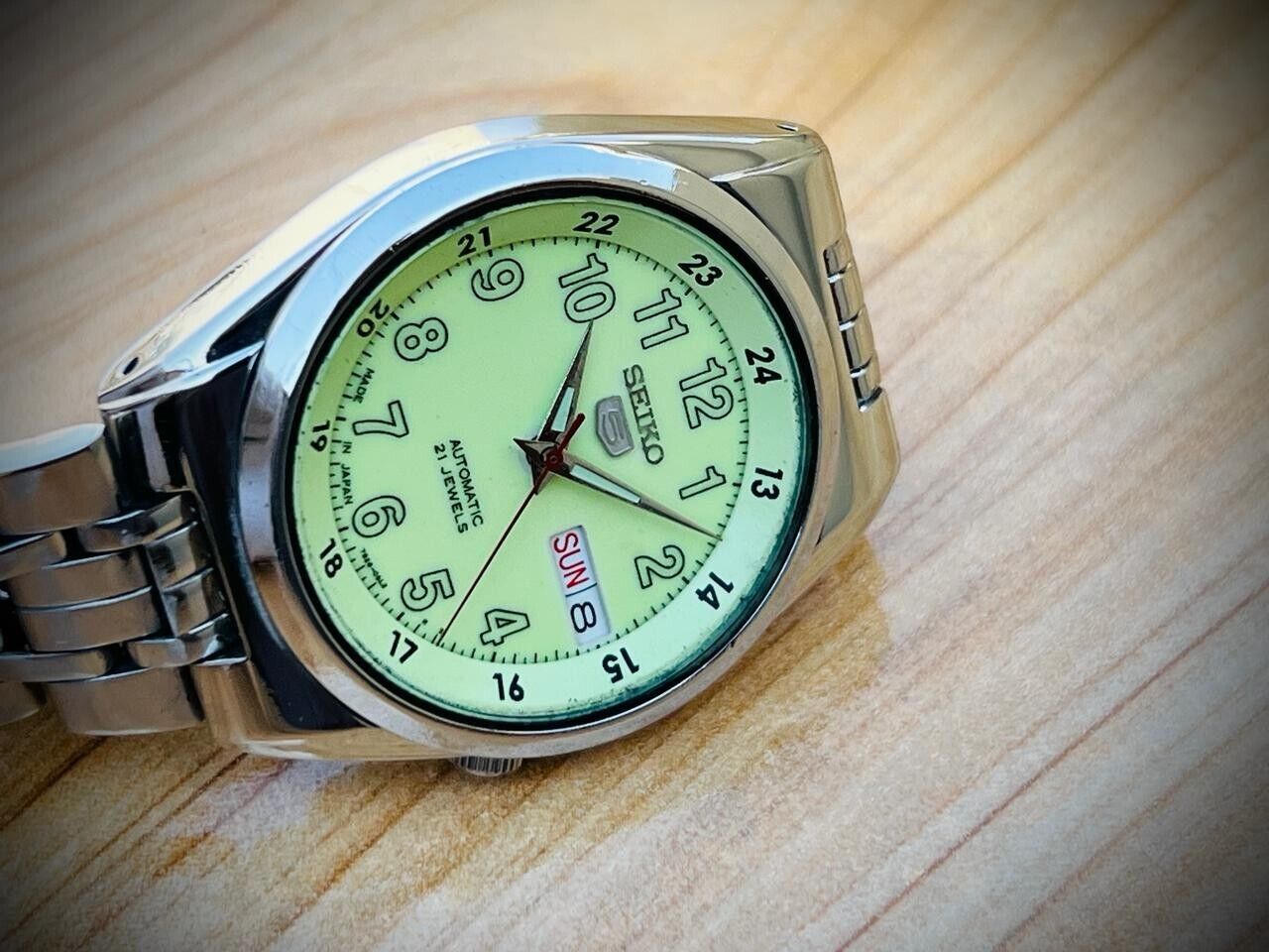 Seiko 5 Automatic Railway Radium Dial 21 Jewels 7s26-02C0 36mm Gents Watch #826