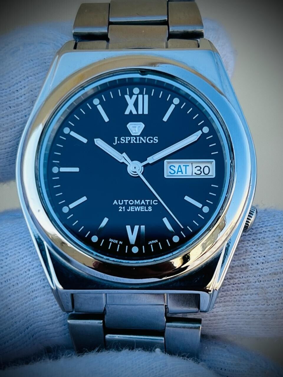 Vintage Seiko 5 J Spring Automatic 21 Jewels Black Y676-D079 Mens Watch 39mm