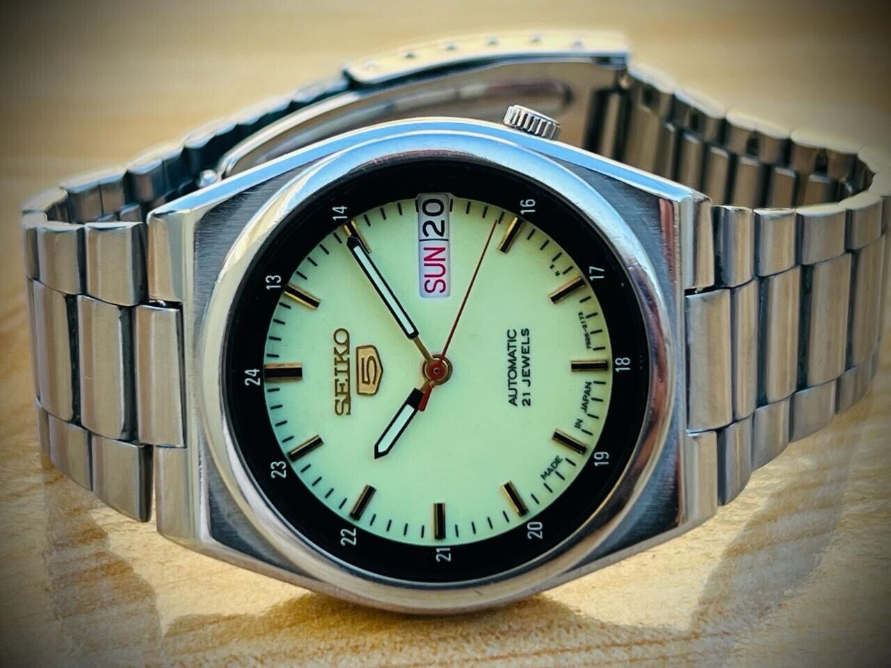 Vintage Seiko 5 Automatic Railway Radium Dial 21J 7s26-0380, 35mm Mens Watch