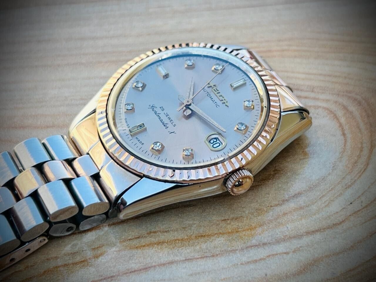 Vintage Felca Sportmaster X Salmon Diamond Dial Automatic Mens Watch 36mm