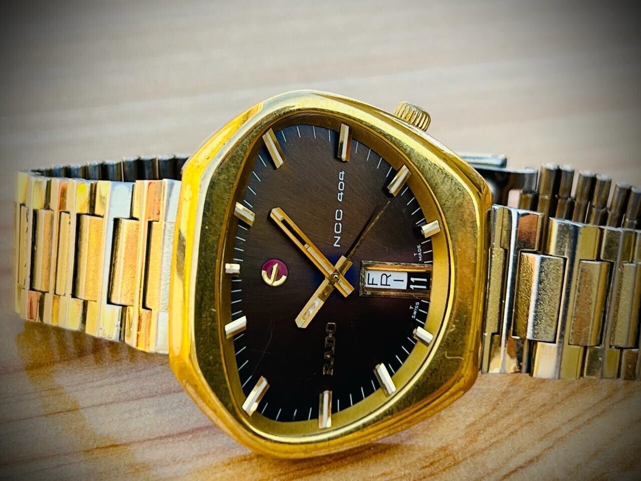 Vintage Rado NCC 404 NOS Brown Dial Automatic Mens Watch, Ultra Rare