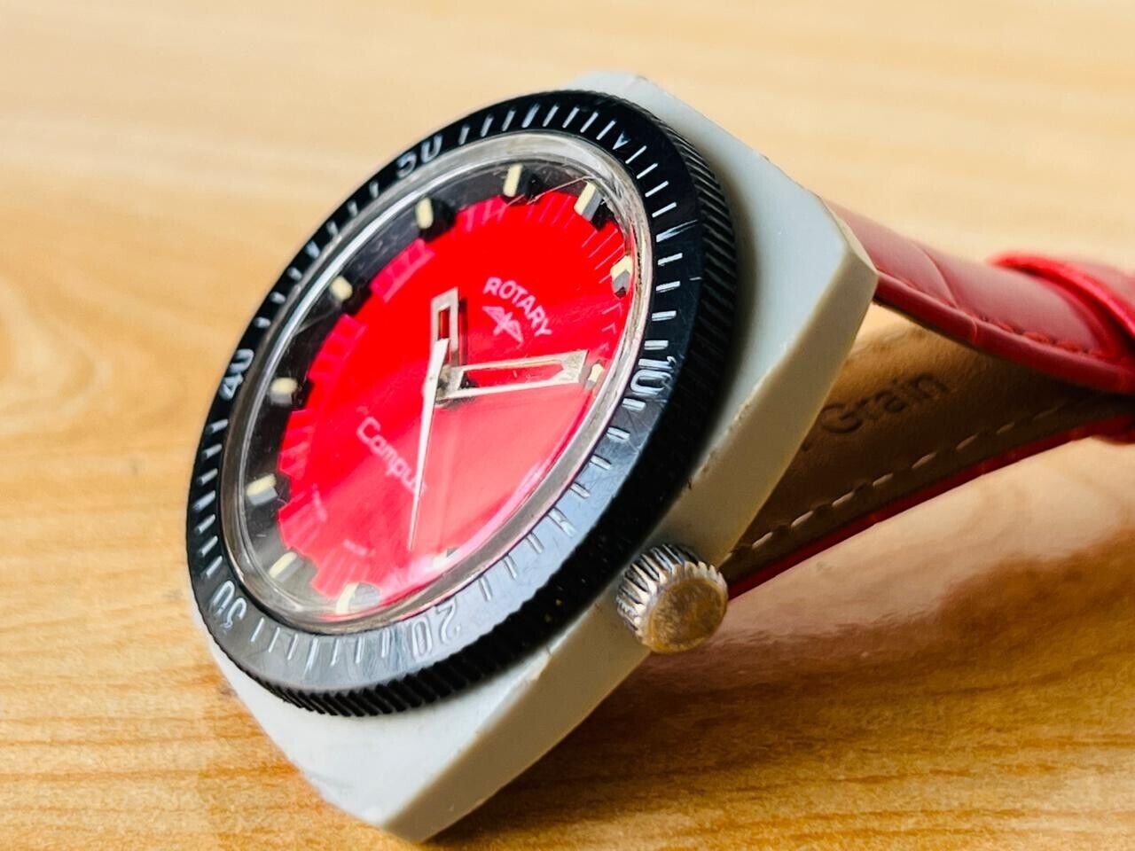 Vintage Rotary Campus Red Dial Manual Wind Mens Watch, Swiss Made