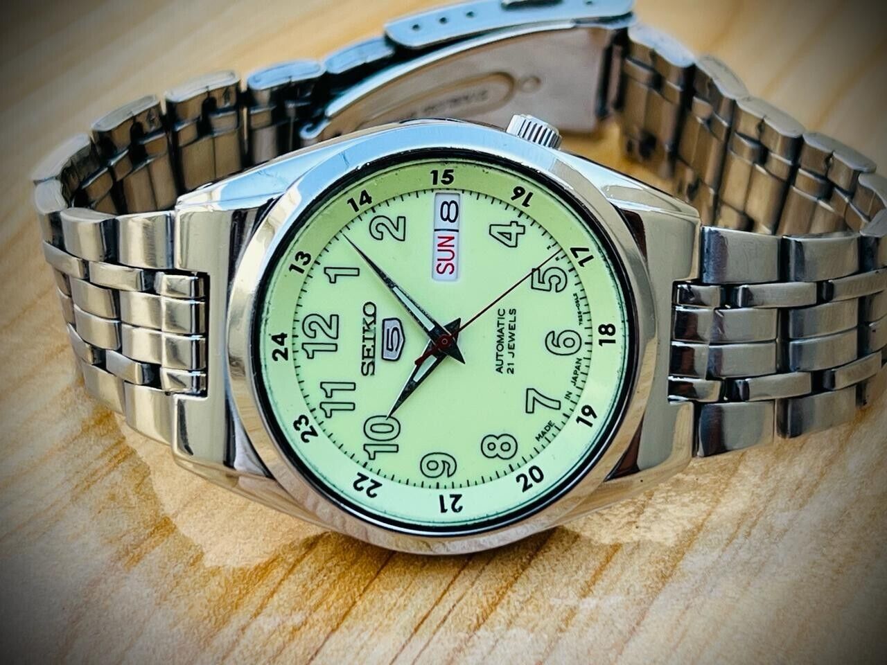 Seiko 5 Automatic Railway Radium Dial 21 Jewels 7s26-02C0 36mm Gents Watch #826