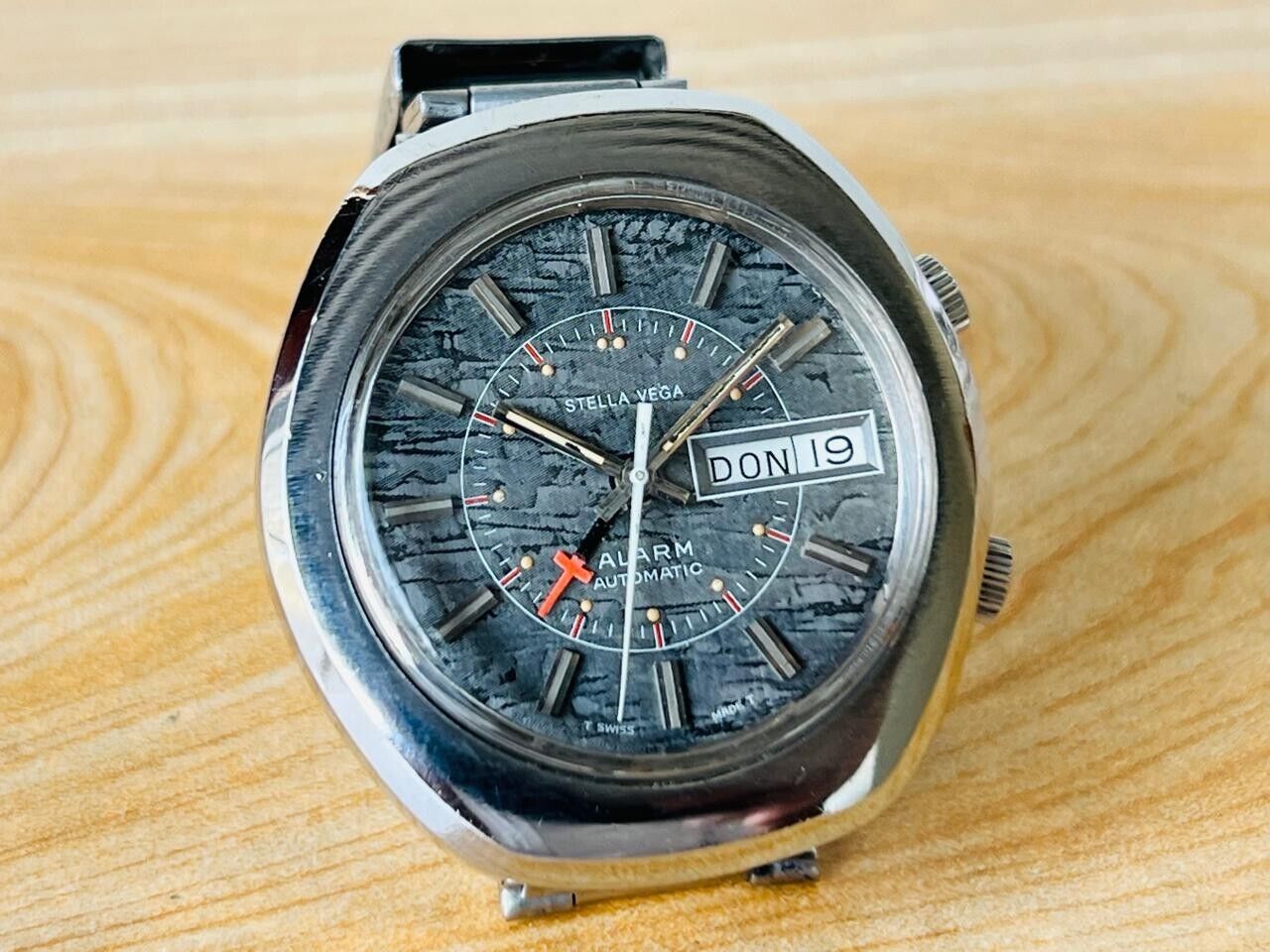 Vintage Stella VEGA Alarm Automatic Mens Watch 40mm RARE, Swiss Made