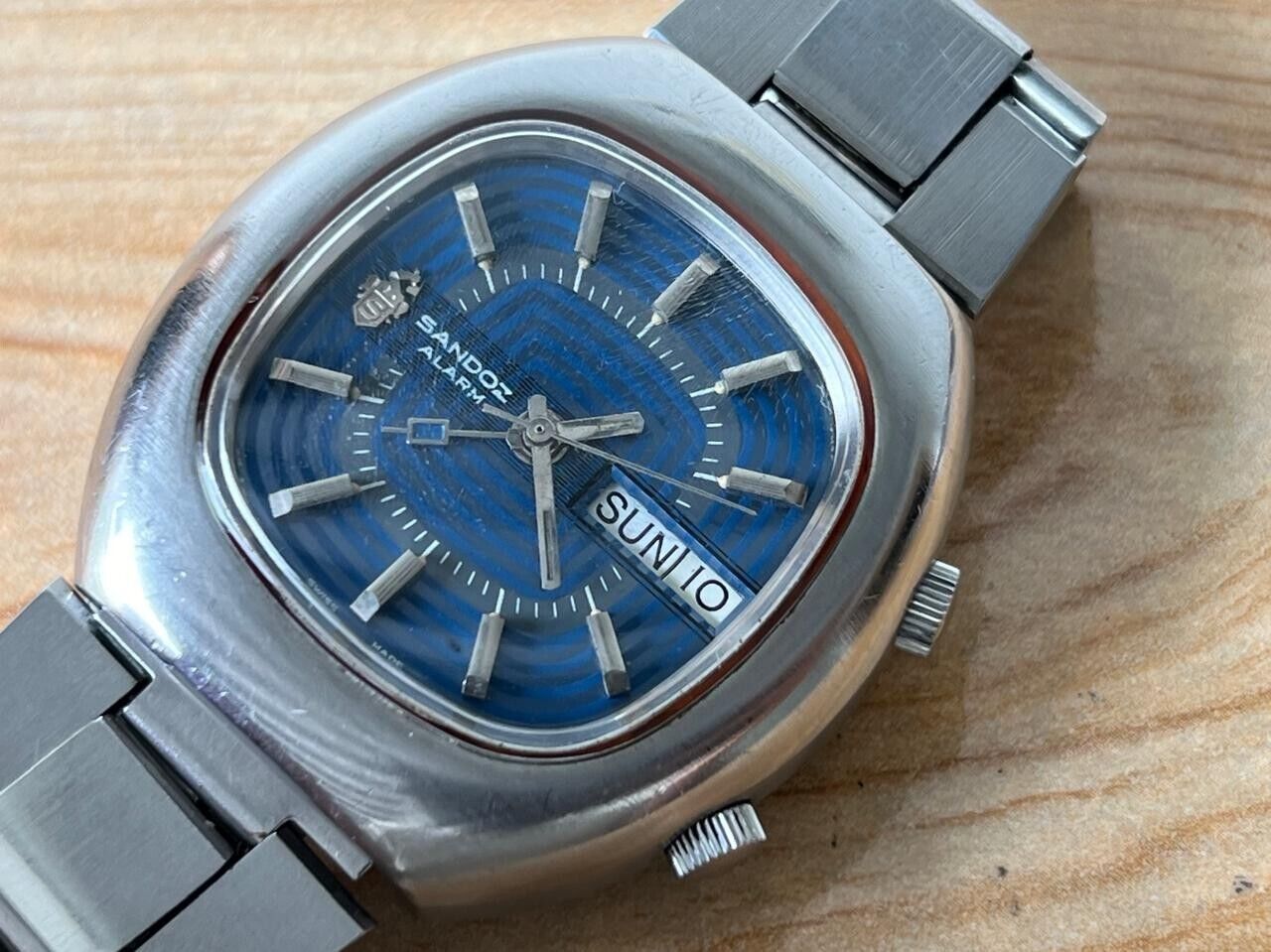 Vintage Sandoz Alarm Blue Dial Automatic 41mm Men’s Watch, Perfect