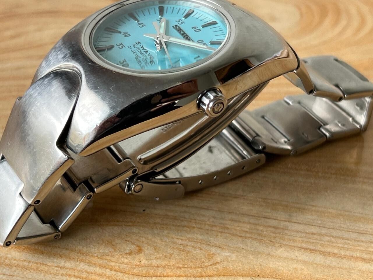 Vintage Seiko S-Wave Blue 21 Jewels 7s26-0190 Automatic Mens Watch, 37mm, Unique