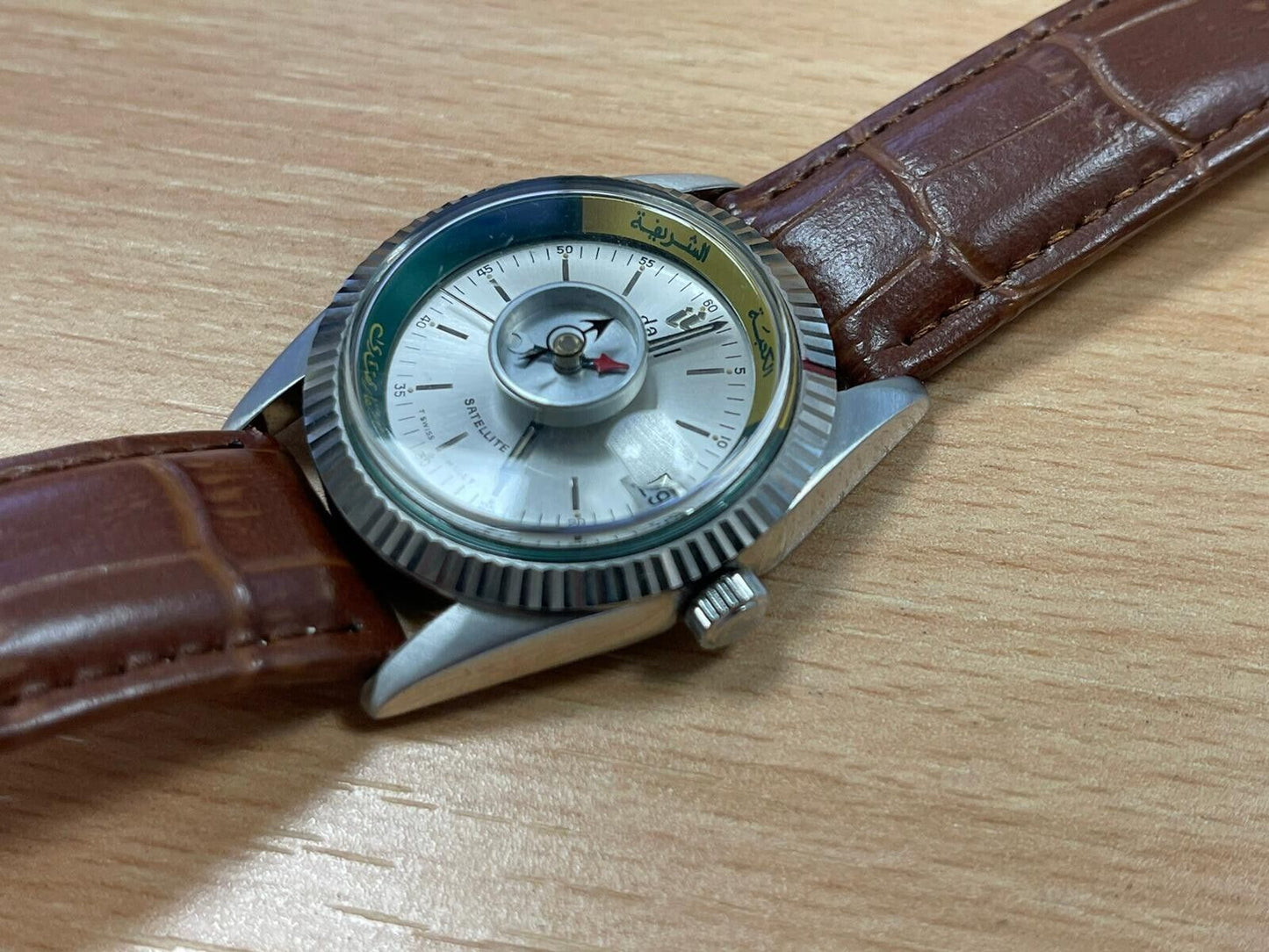 Vintage Dalil Muslim Satellite 1970’s NOS Mens Watch, ETA 2824, Swiss Made 35mm
