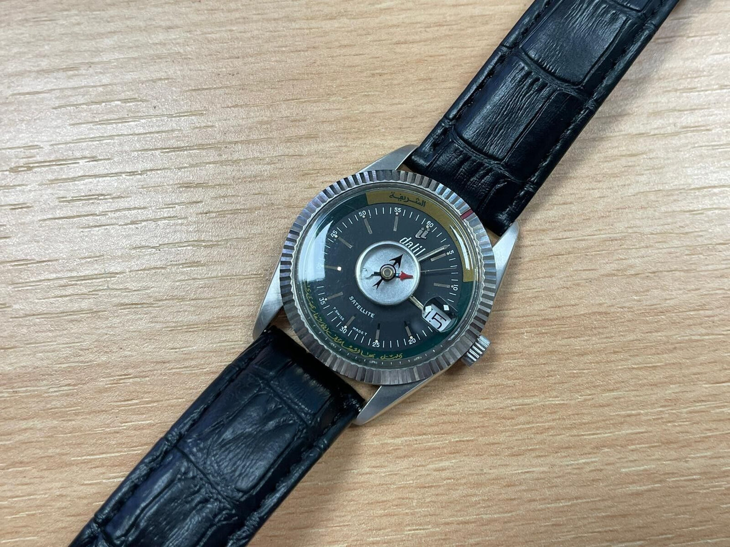 Vintage Dalil Muslim Satellite 1970’s NOS Mens Watch, ETA 2824, Swiss Made 35mm