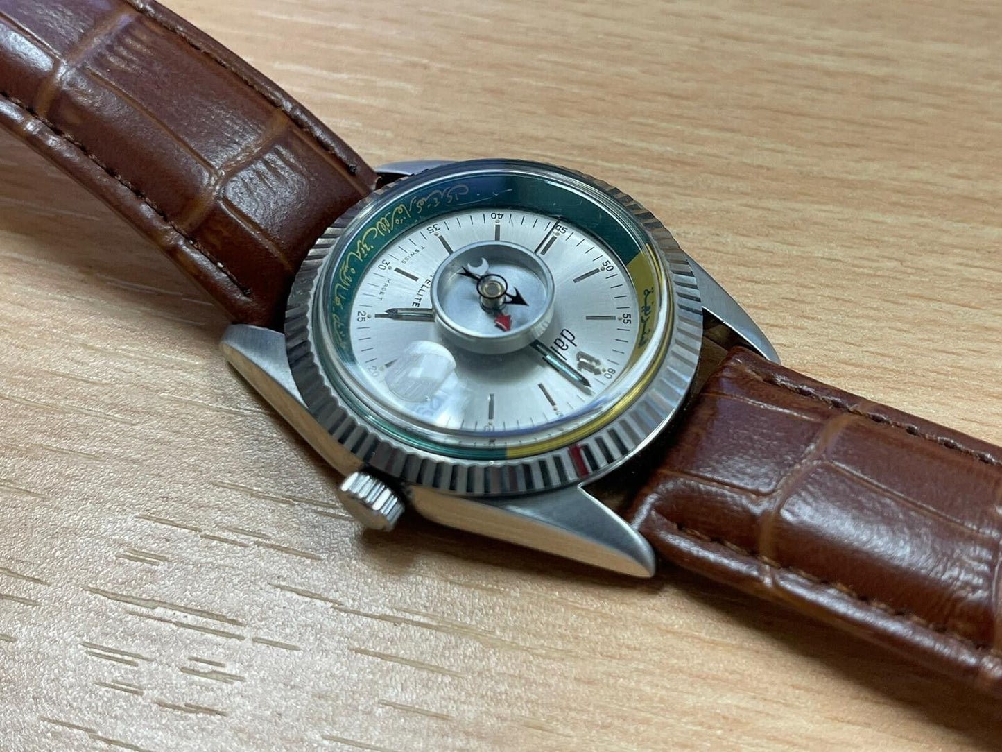 Vintage Dalil Muslim Satellite 1970’s NOS Mens Watch, ETA 2824, Swiss Made 35mm