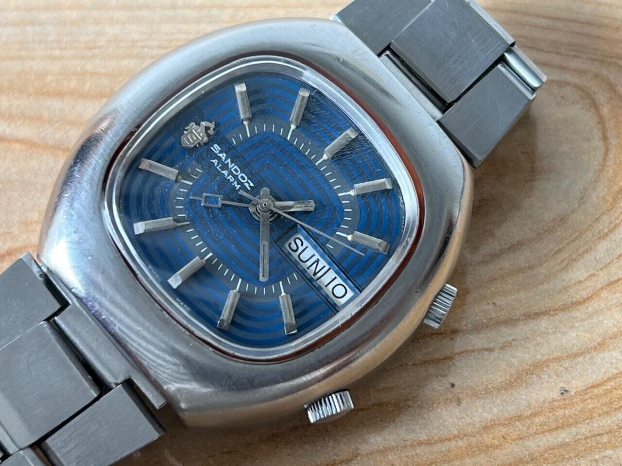 Vintage Sandoz Alarm Blue Dial Automatic 41mm Men’s Watch, Perfect