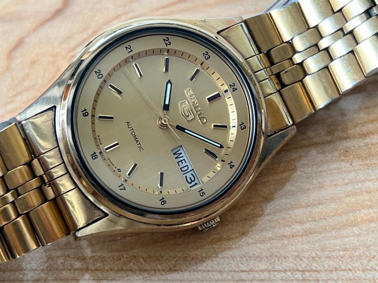 Vintage Seiko 5 Gold Dial 6309-8920 Automatic 35mm Men’s Watch, Perfect