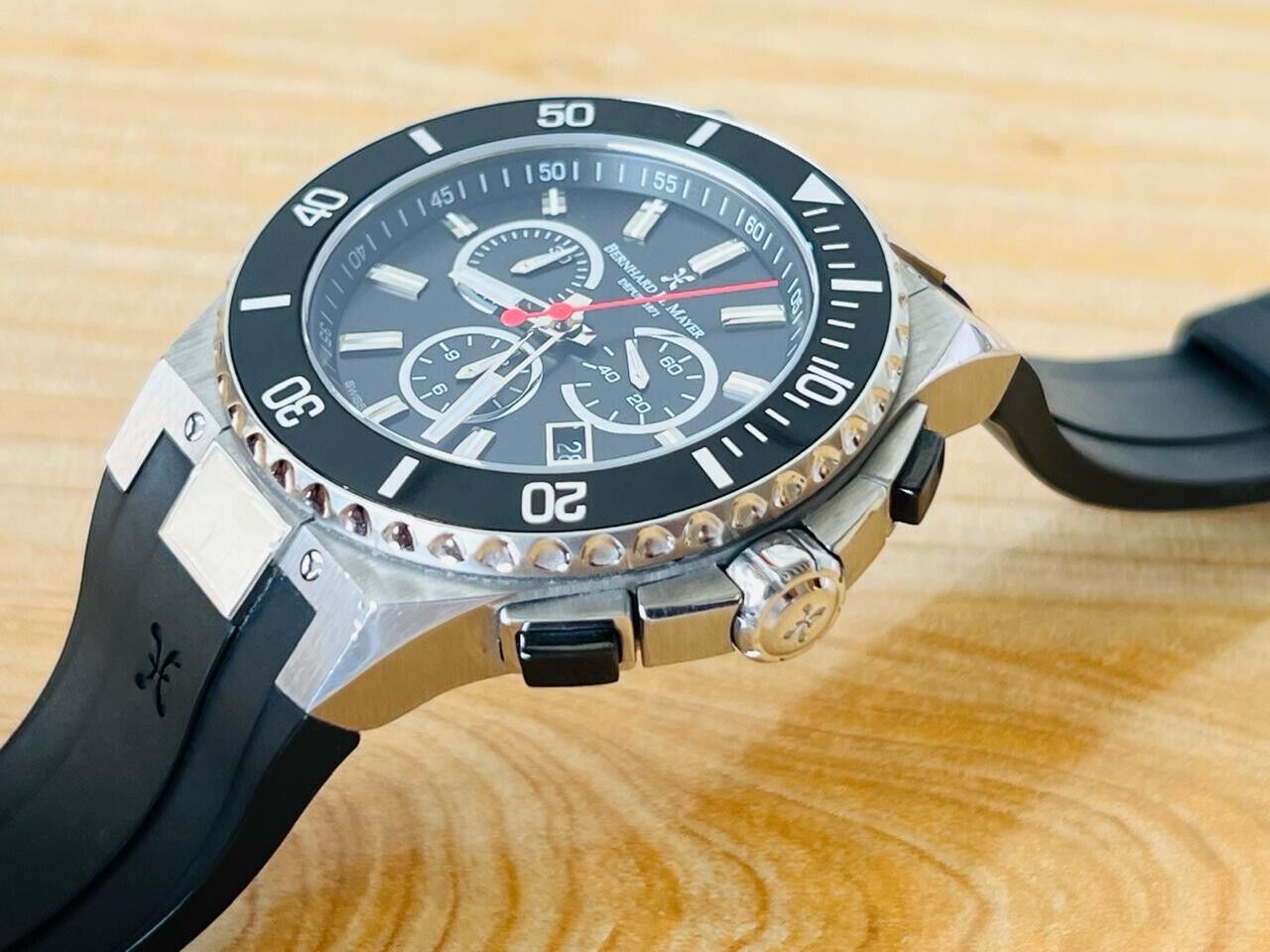Bernhard H. Mayer Chronograph Ceramic Bezel Quartz Gents Watch, Perfect, 44mm