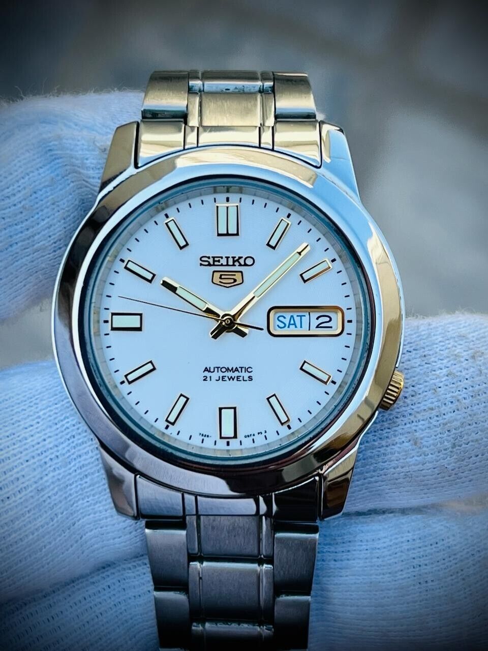 Seiko 5 Automatic 21 Jewels White Dial 7S26-02W0 39mm Men’s Watch