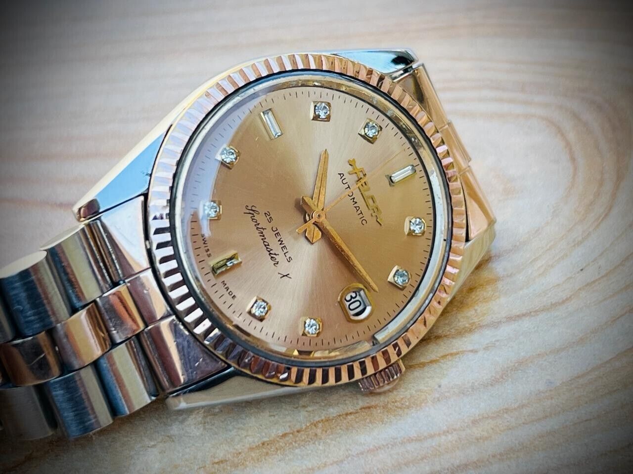 Vintage Felca Sportmaster X Salmon Diamond Dial Automatic Mens Watch 36mm