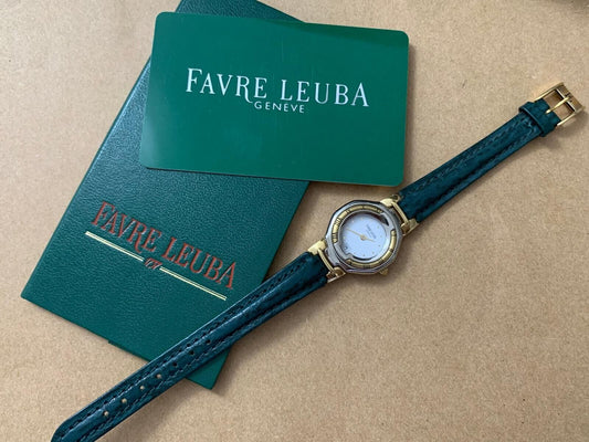 Vintage Favre Leuba Geneve 2/Tone White Ladies Watch Luxury Quartz, Swiss Made