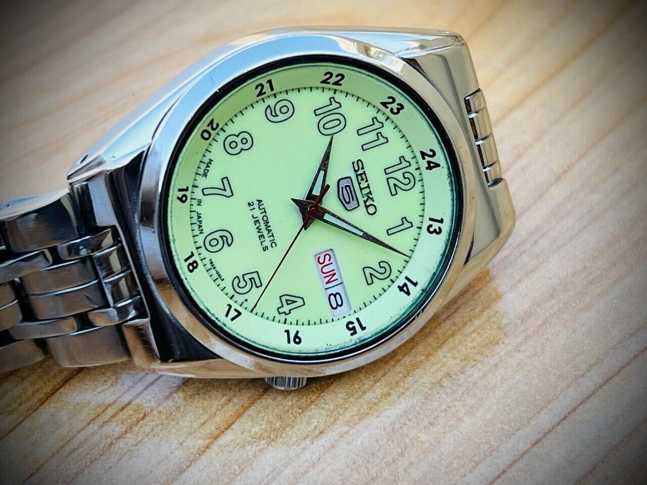 Seiko 5 Automatic Railway Radium Dial 21 Jewels 7s26-02C0 36mm Gents Watch #826