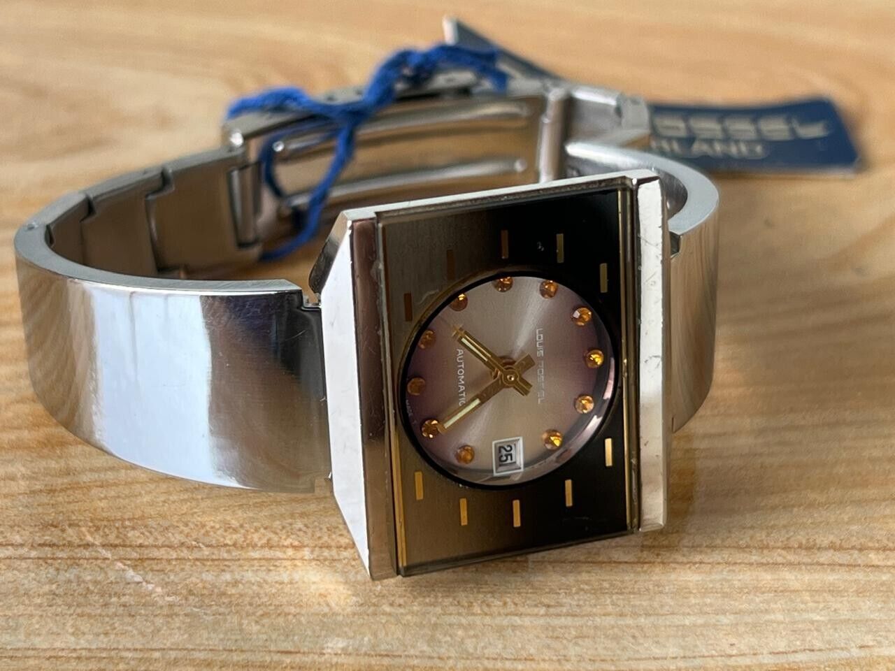 Vintage Louis Rossel Orange Stone Dial 26mm Automatic Ladies Watch NOS + Tag
