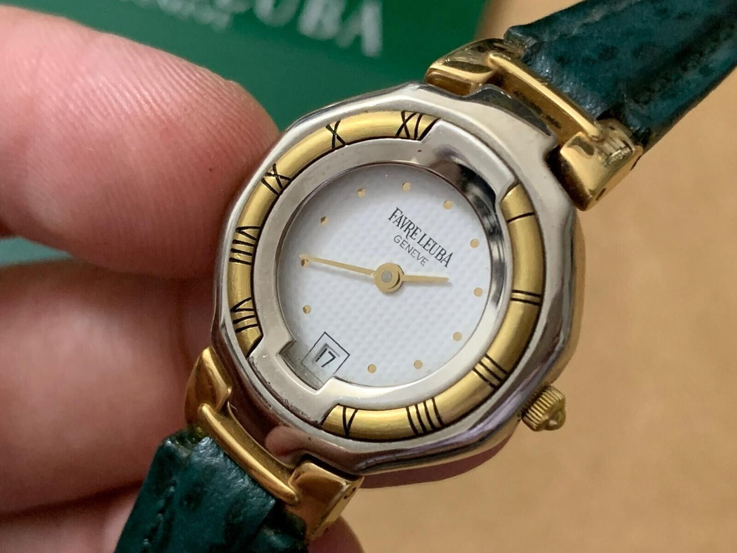 Vintage Favre Leuba Geneve 2/Tone White Ladies Watch Luxury Quartz, Swiss Made