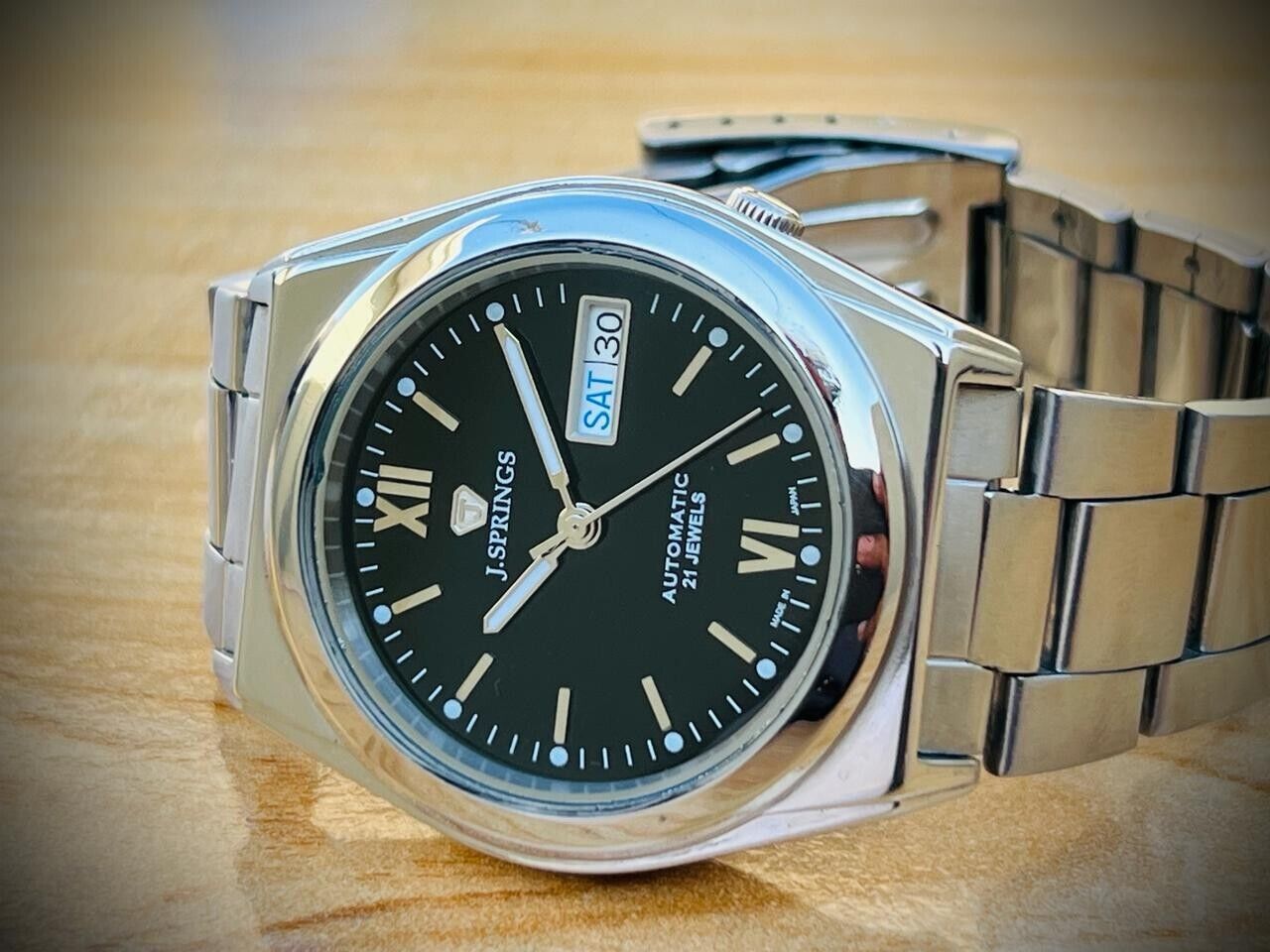 Vintage Seiko 5 J Spring Automatic 21 Jewels Black Y676-D079 Mens Watch 39mm