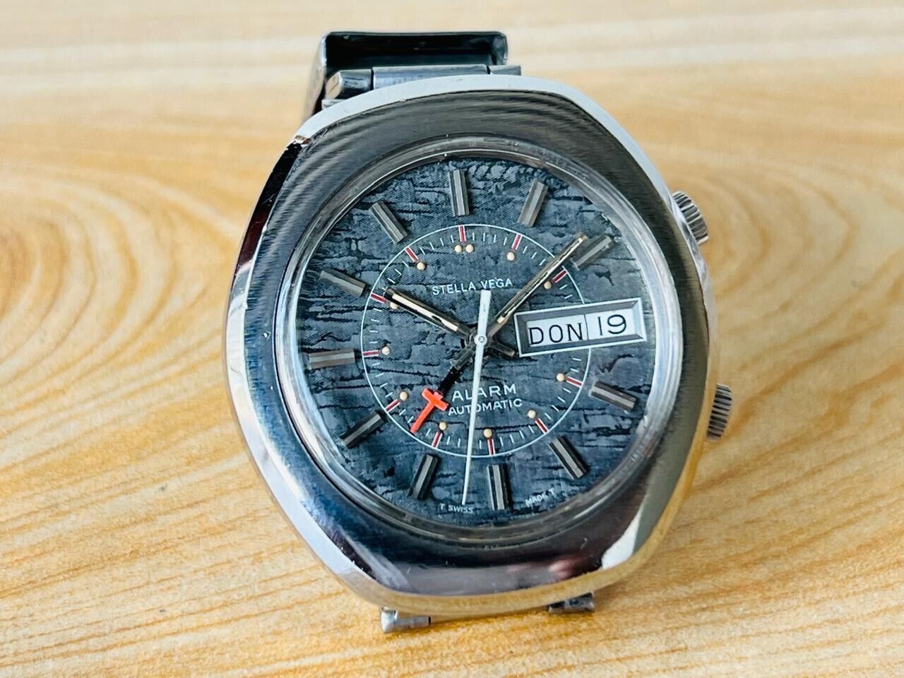 Vintage Stella VEGA Alarm Automatic Mens Watch 40mm RARE, Swiss Made