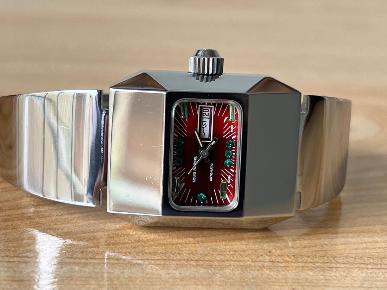 Vintage Louis Rossel Red Rare Dial 27mm Automatic Ladies Watch NOS