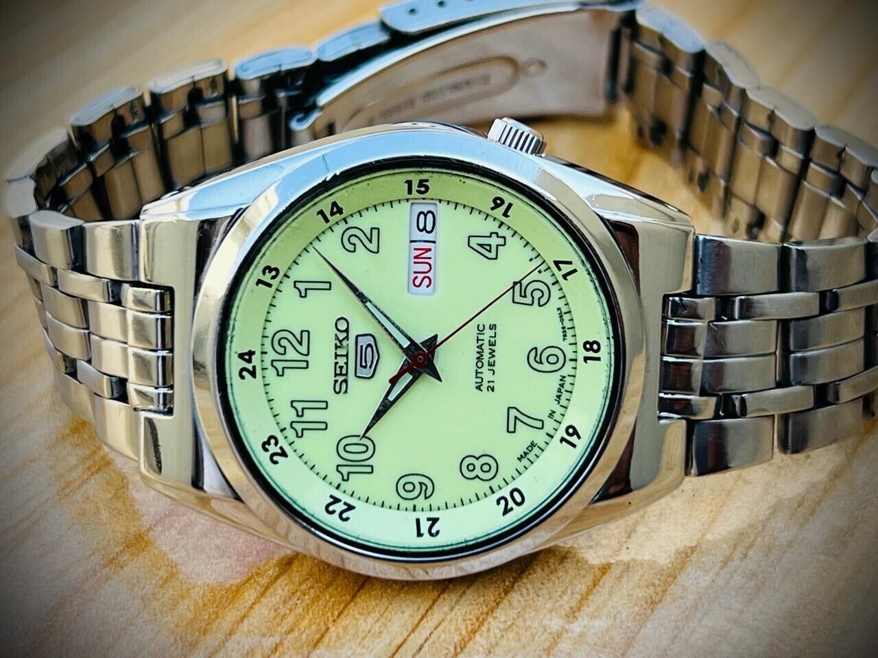 Seiko 5 Automatic Railway Radium Dial 21 Jewels 7s26-02C0 36mm Gents Watch #826