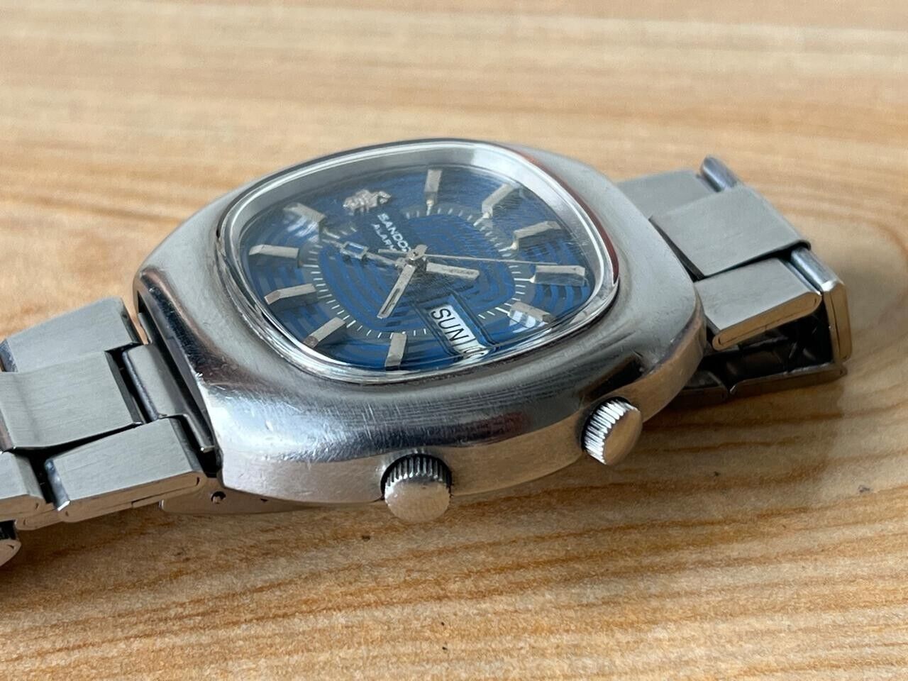 Vintage Sandoz Alarm Blue Dial Automatic 41mm Men’s Watch, Perfect