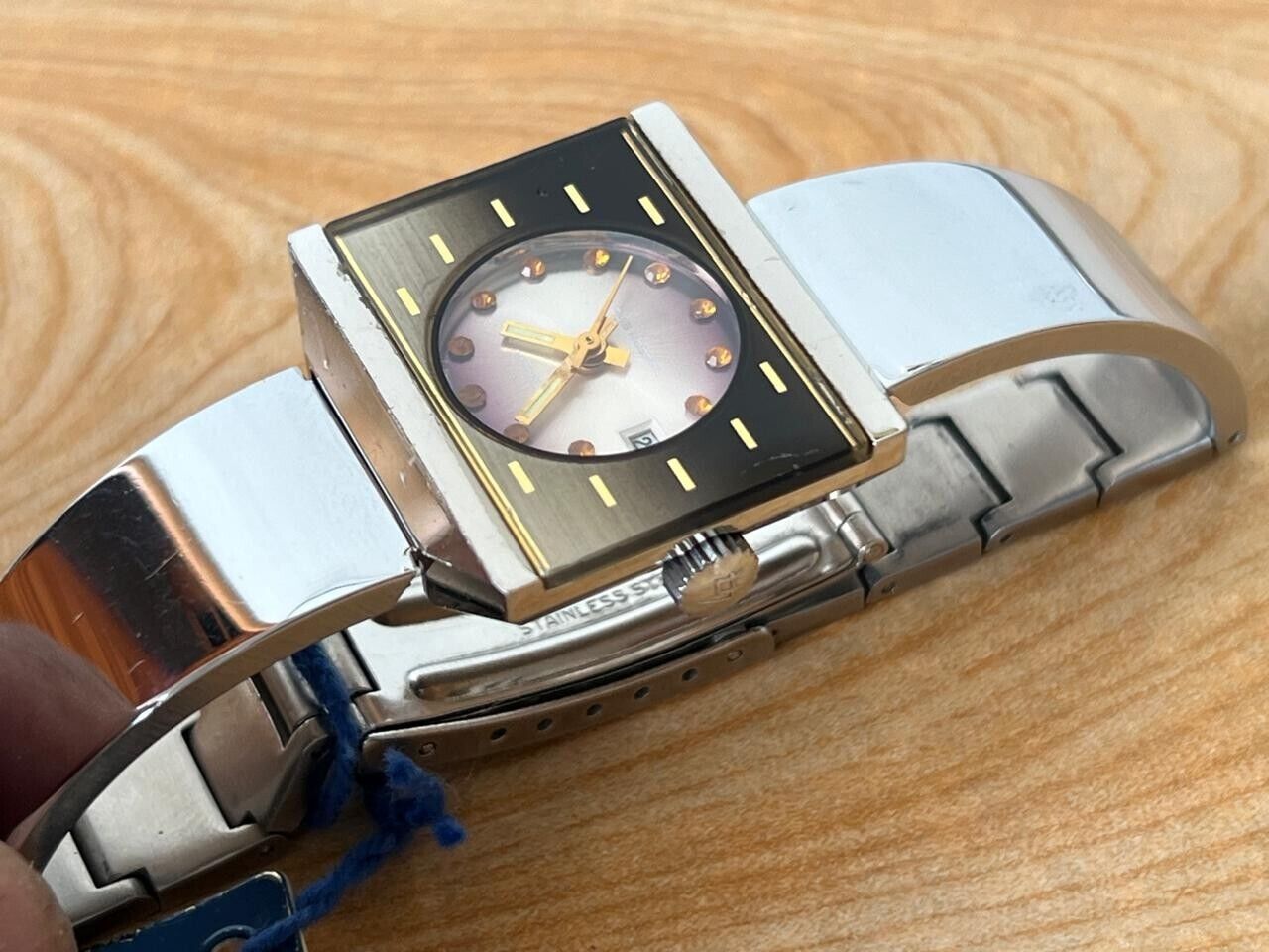 Vintage Louis Rossel Orange Stone Dial 26mm Automatic Ladies Watch NOS + Tag