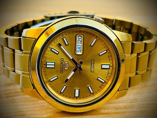 Seiko 5 Automatic 21 Jewels Gold Dial, 7S26-02W0 39mm Men’s Watch