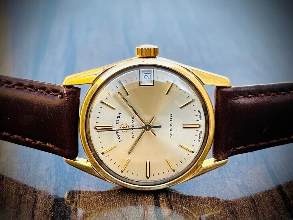 Vintage Favre Leuba Geneve Sea King Manual Wind Mens Watch 30mm