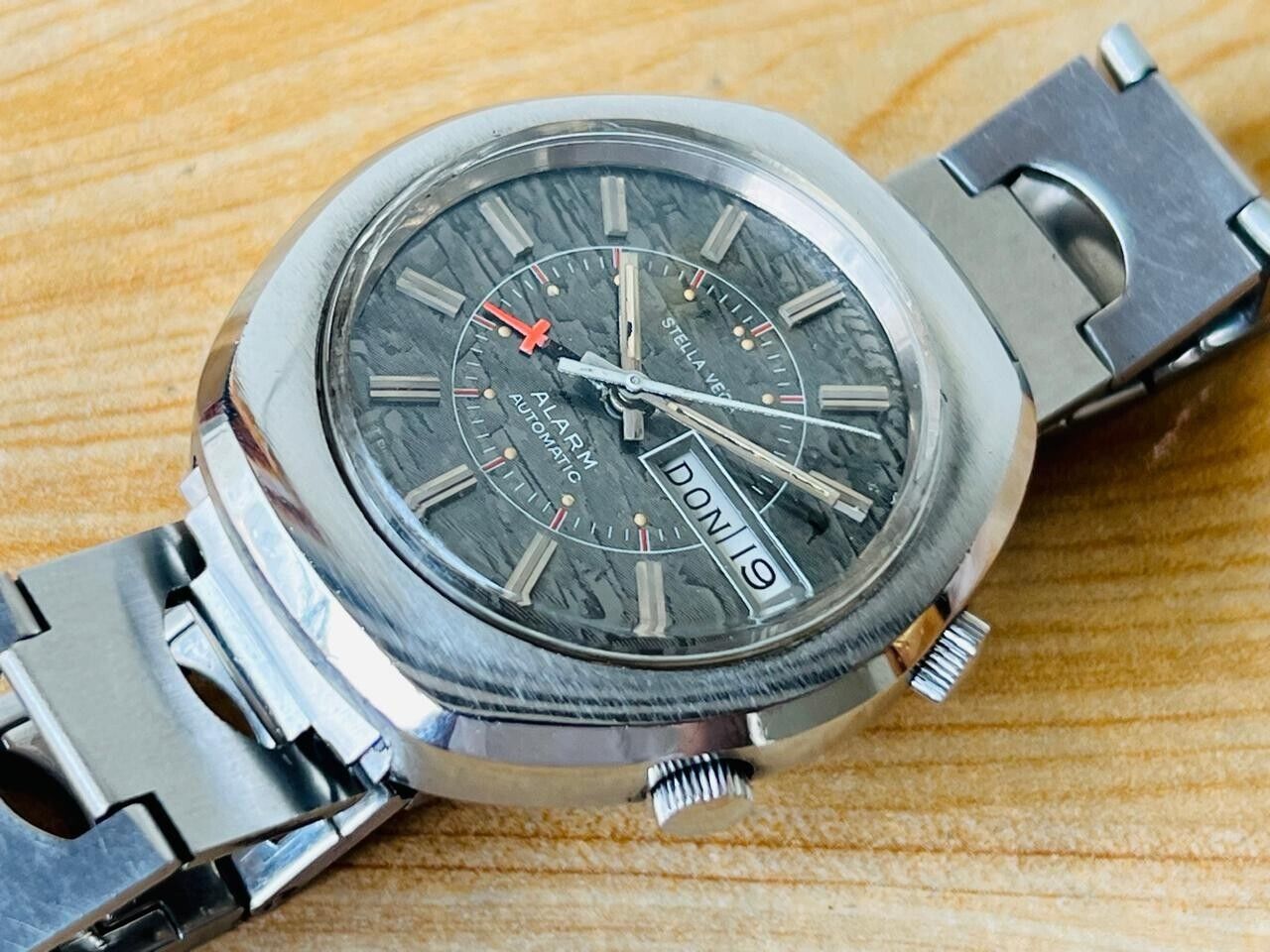 Vintage Stella VEGA Alarm Automatic Mens Watch 40mm RARE, Swiss Made