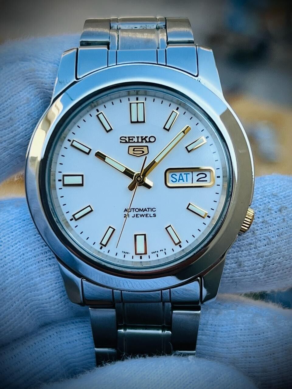 Seiko 5 Automatic 21 Jewels White Dial 7S26-02W0 39mm Men’s Watch