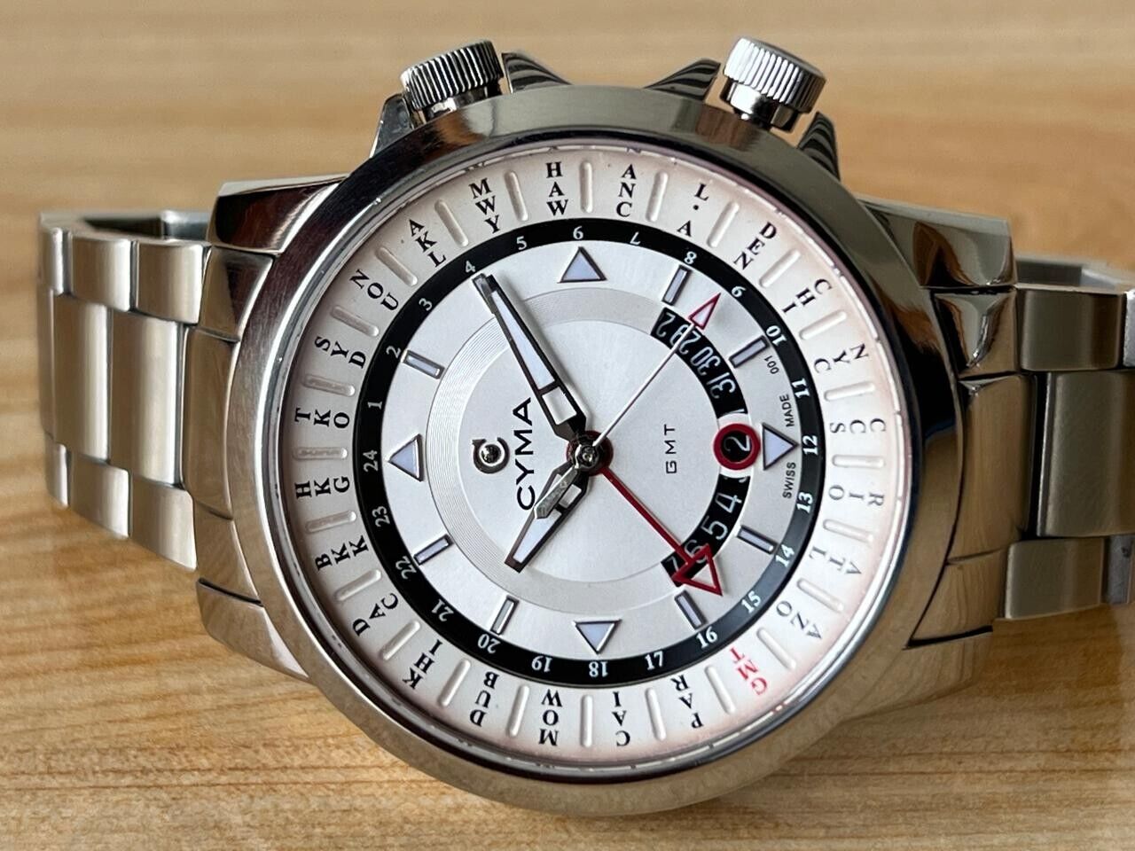 Vintage Cyma GMT Quartz 46mm Men’s Watch, Perfect