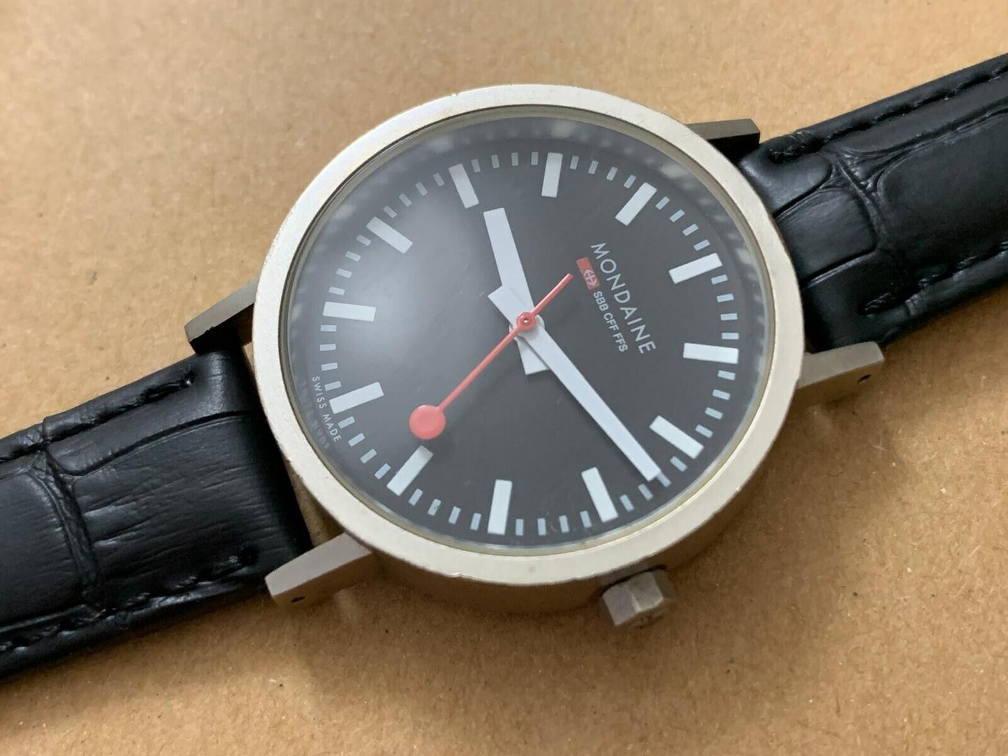 Mondaine Swiss Railway 35mm Black Dial Watch, Swiss Made