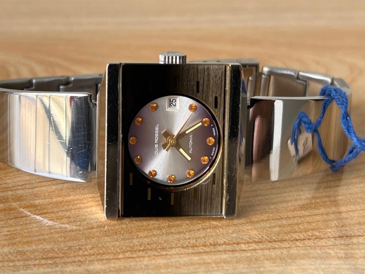 Vintage Louis Rossel Orange Stone Dial 26mm Automatic Ladies Watch NOS + Tag